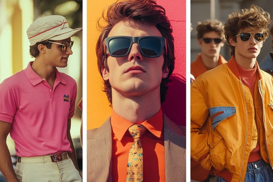 a collage of three 1980s men's fashion staples