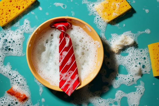 a tie being washed in a bowl