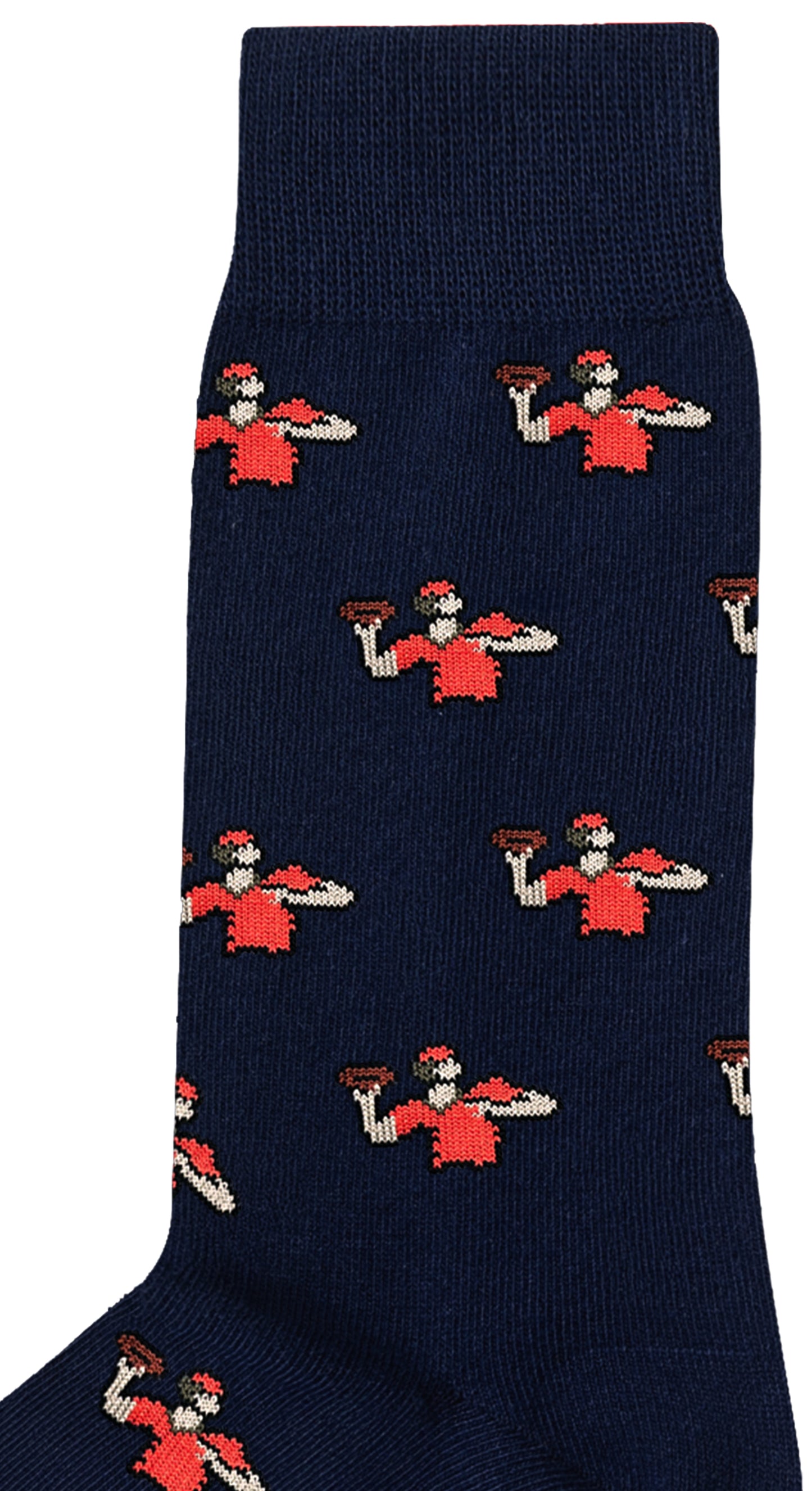 Football Pass Socks: Navy blue socks featuring capybaras in red shirts and hats, each holding a brown football—perfect for animal lovers with a quirky style.
