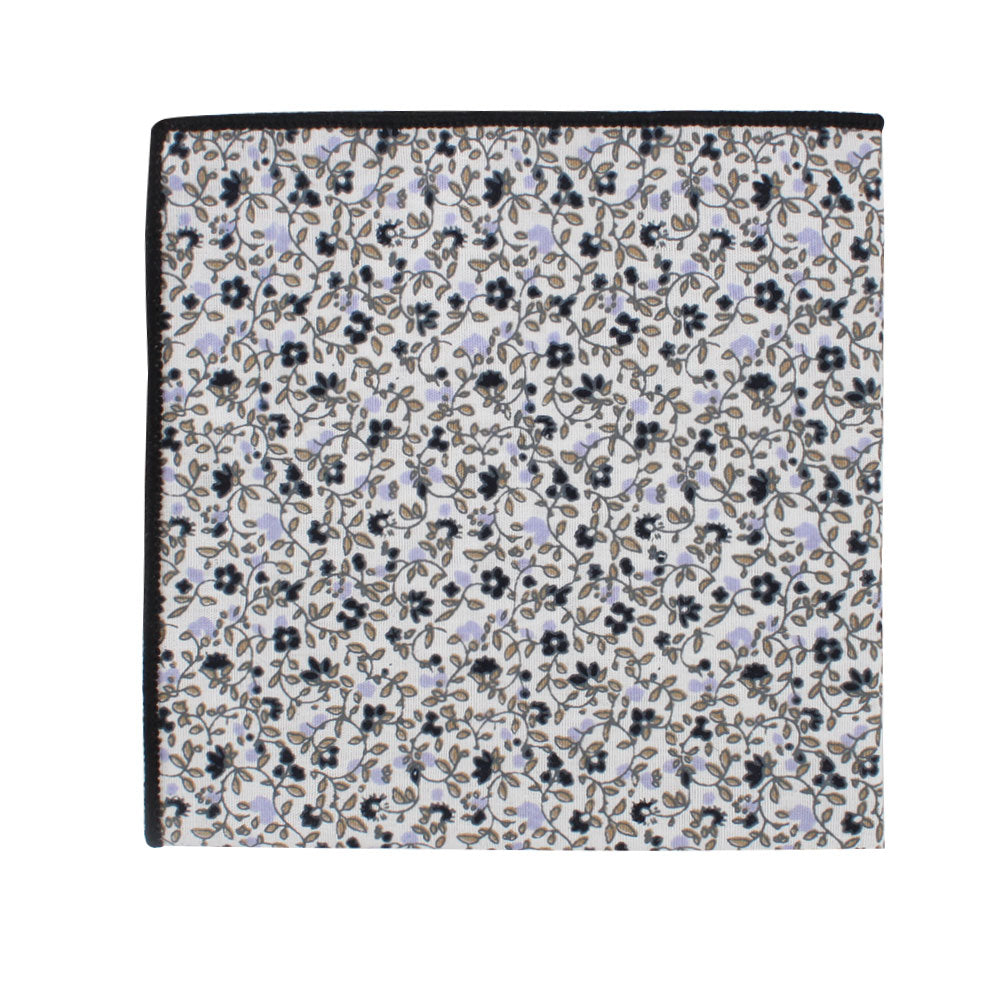 Black Print Floral Cotton Skinny Tie & Pocket Square Set