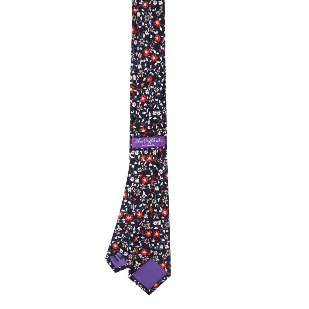 Black Red Orange Amaryllis Cotton Floral Skinny Tie & Pocket Square Set