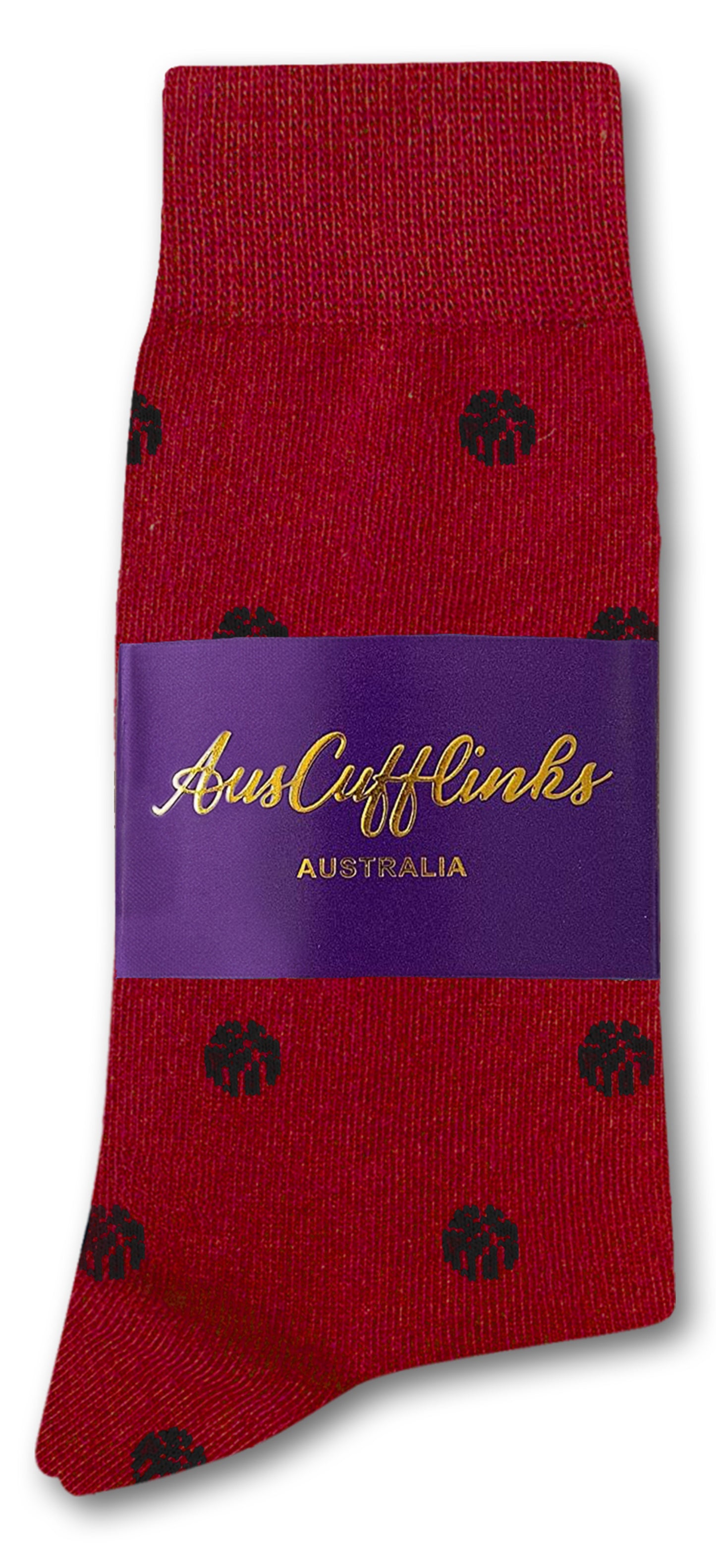 A single blue basketball sock featuring cushioned support and packaged with a purple AusCufflinks Australia label.