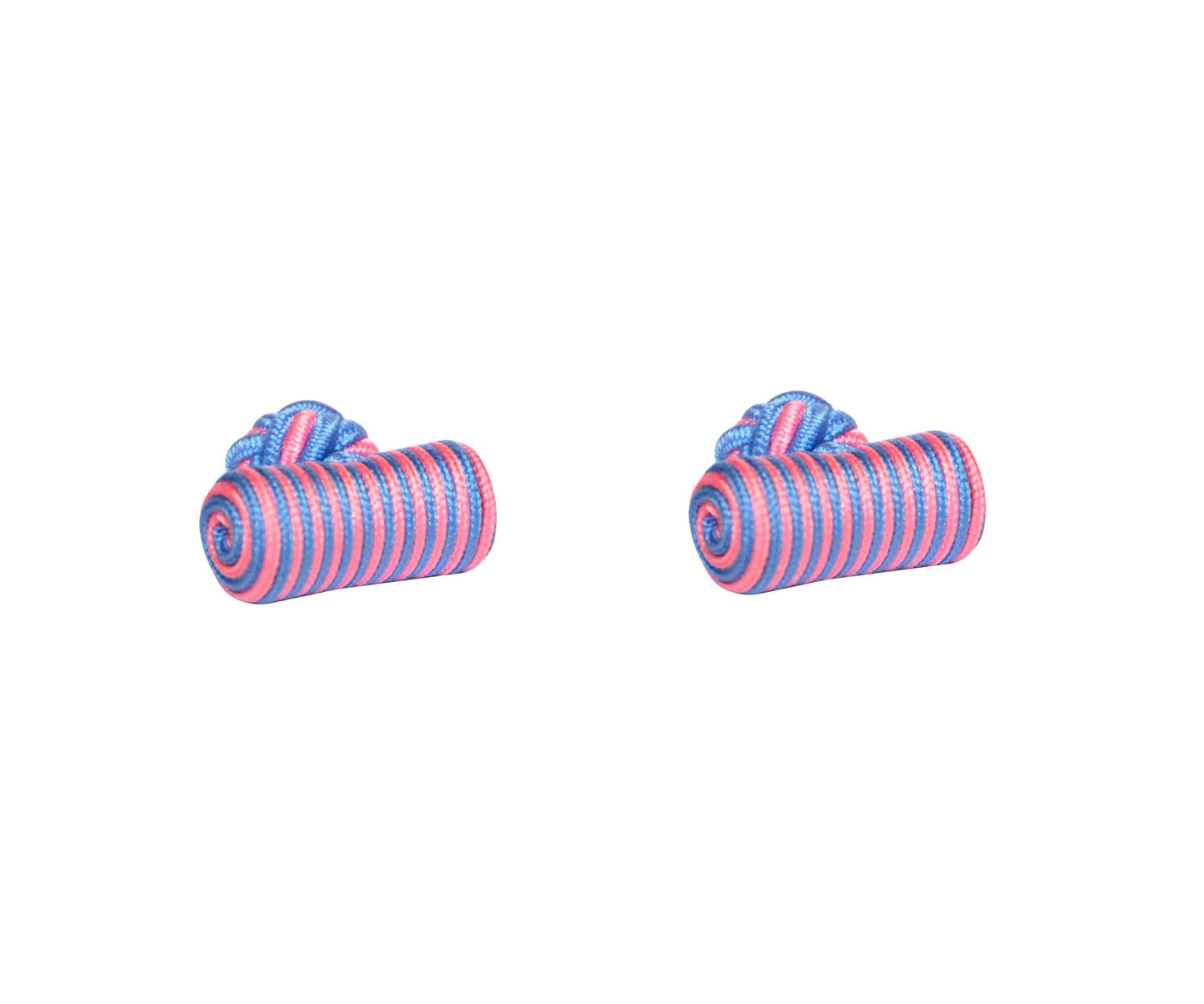 The Blue & Pink Barrel Cufflinks are elegantly displayed against a white background, showcasing a harmony of hues that delights the eye.