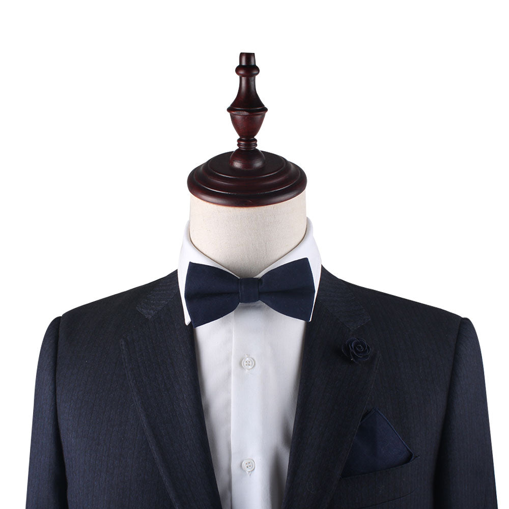 Dark Forest Navy Cotton Bow Tie & Pocket Square Set