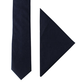 Navy Cotton Business Tie & Pocket Square Set