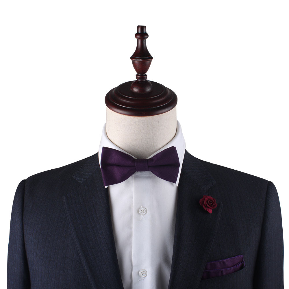 Dark Purple Cotton Bow Tie & Pocket Square Set