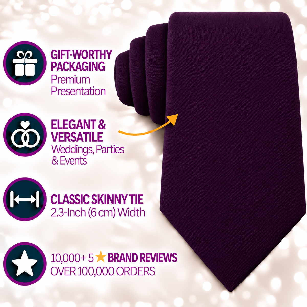 Dark Purple Cotton Skinny Tie & Pocket Square Set