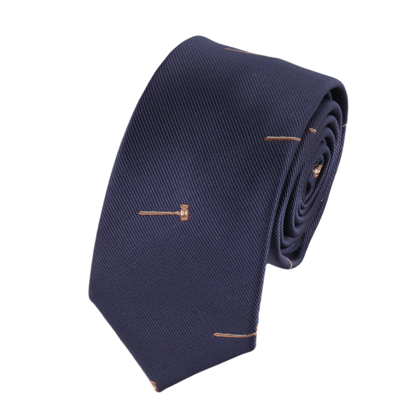 Slim tie featuring gavel pattern – legal profession accessory for court or formal events