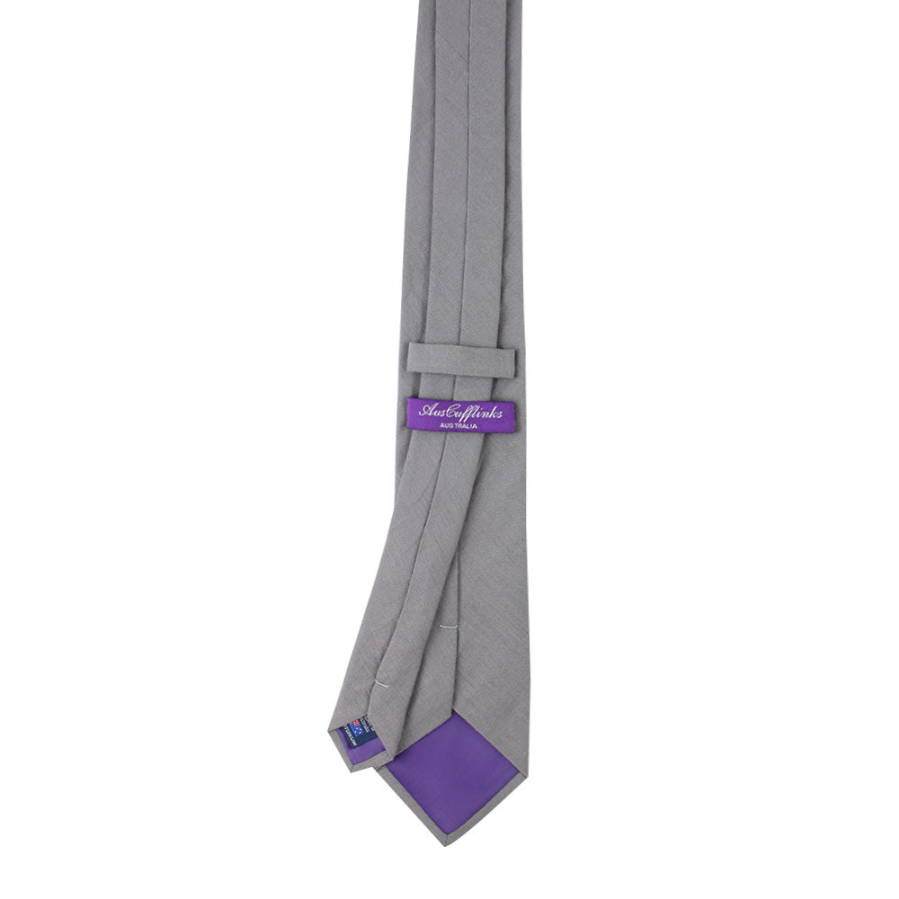 Grey Cotton Skinny Tie & Pocket Square Set