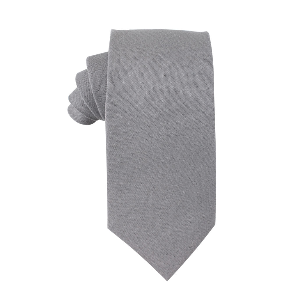 Grey Cotton Skinny Tie & Pocket Square Set