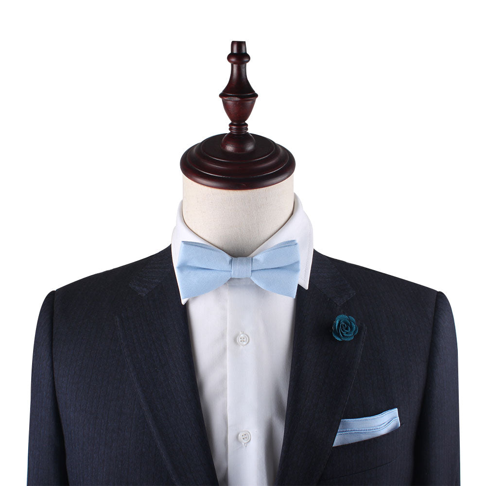 Light Blue Cotton Bow Tie & Pocket Square Set