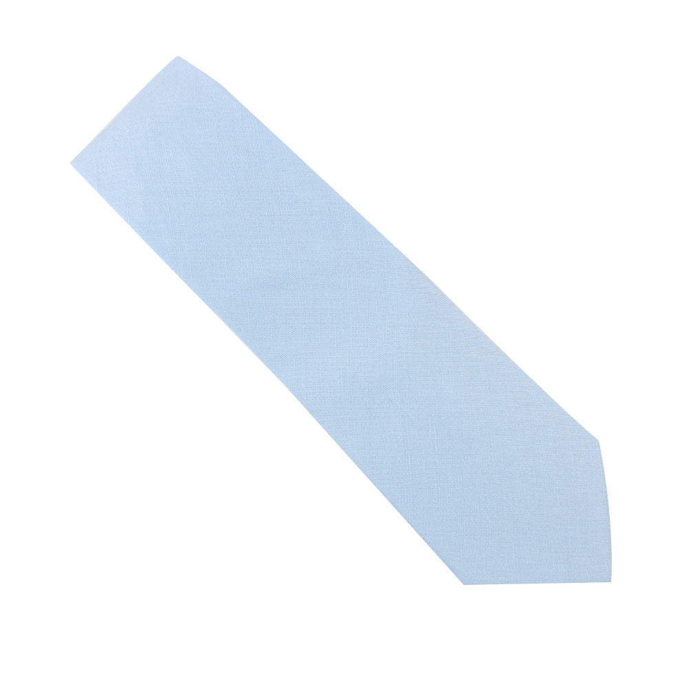 Light Blue Cotton Skinny Tie & Pocket Square Set