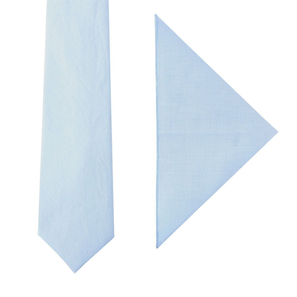 Light Blue Cotton Business Tie & Pocket Square Set