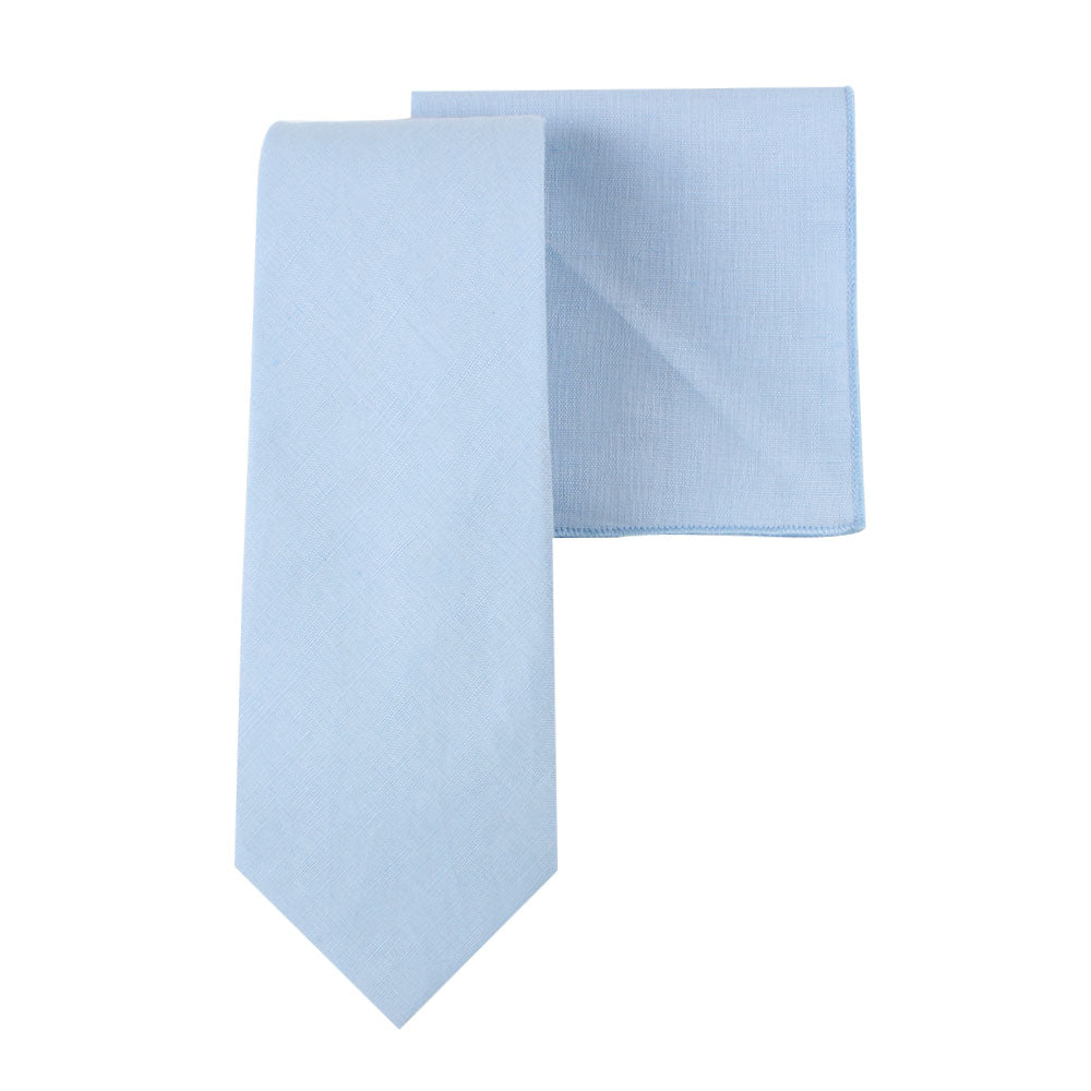 Light Blue Cotton Skinny Tie & Pocket Square Set