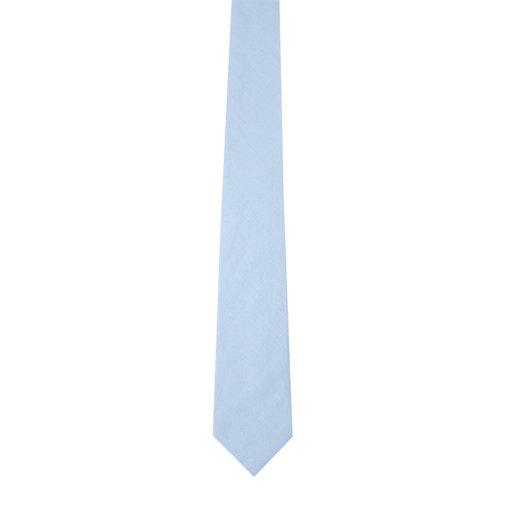 Light Blue Cotton Skinny Tie & Pocket Square Set