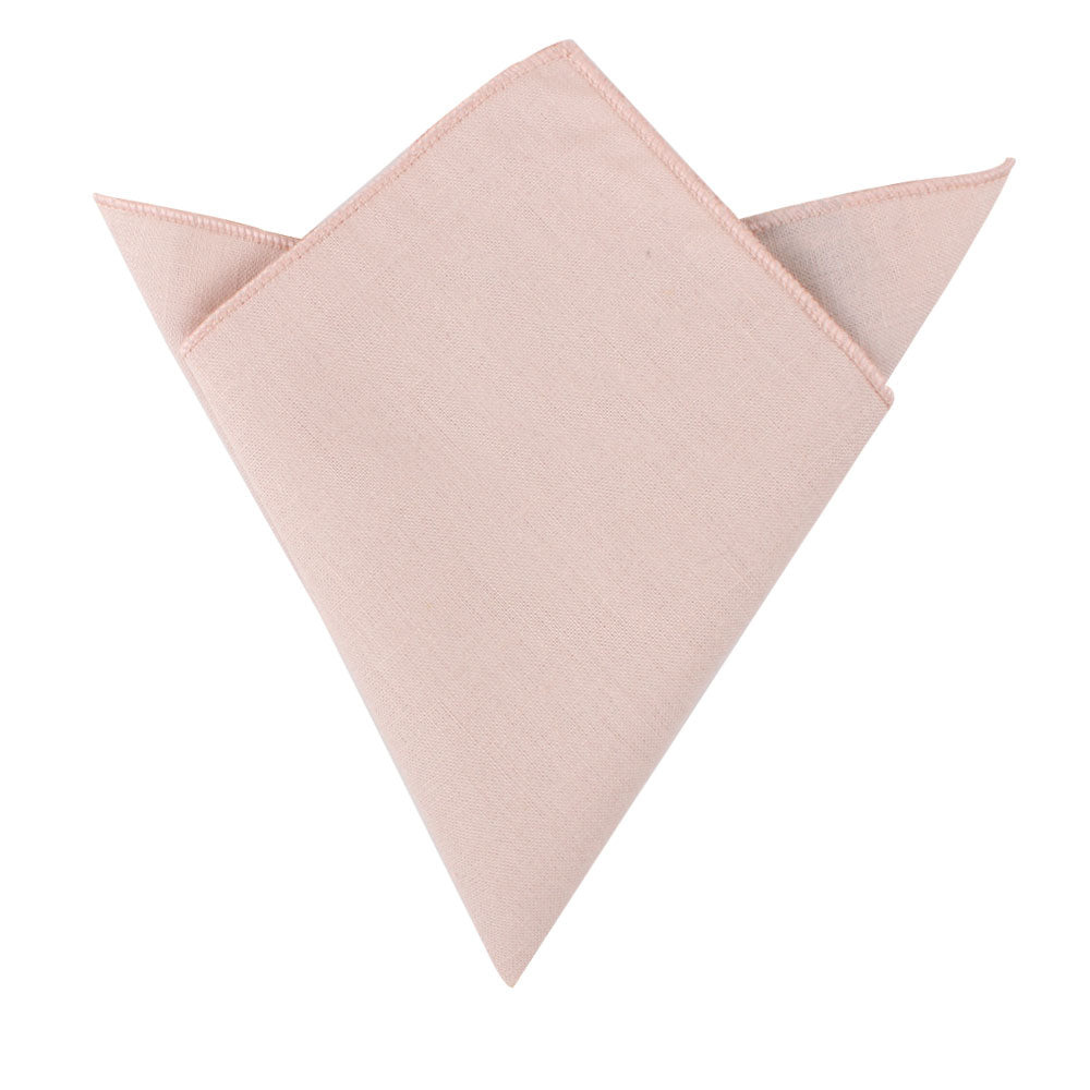 A Cream Pink Cotton Bow Tie & Pocket Square Set on a white background.