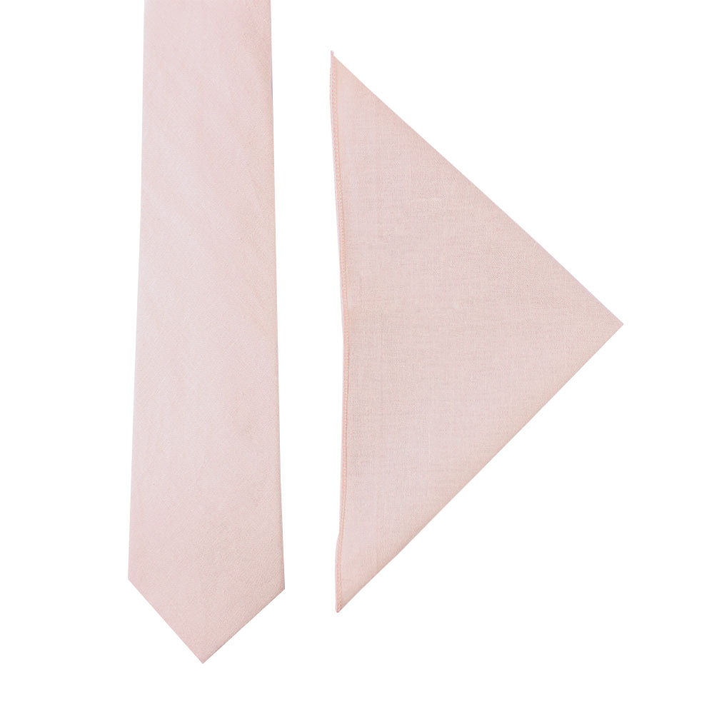 Light Pink Cotton Business Tie & Pocket Square Set