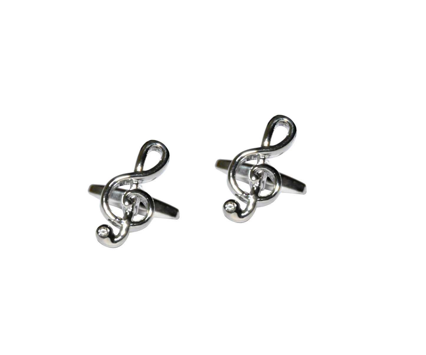 The Treble Clef Music Cufflinks, crafted in silver, exude elegance against a pristine white background.