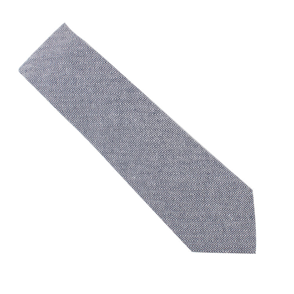 Navy Blue Herringbone Skinny Cotton Tie & Pocket Square Set