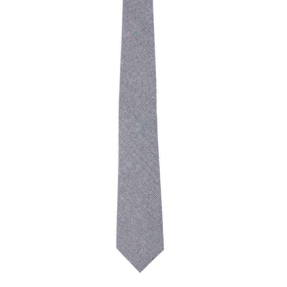 Navy Blue Herringbone Skinny Cotton Tie & Pocket Square Set