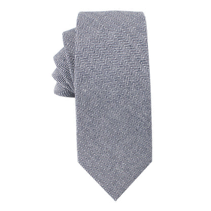 Navy Blue Herringbone Skinny Cotton Tie & Pocket Square Set