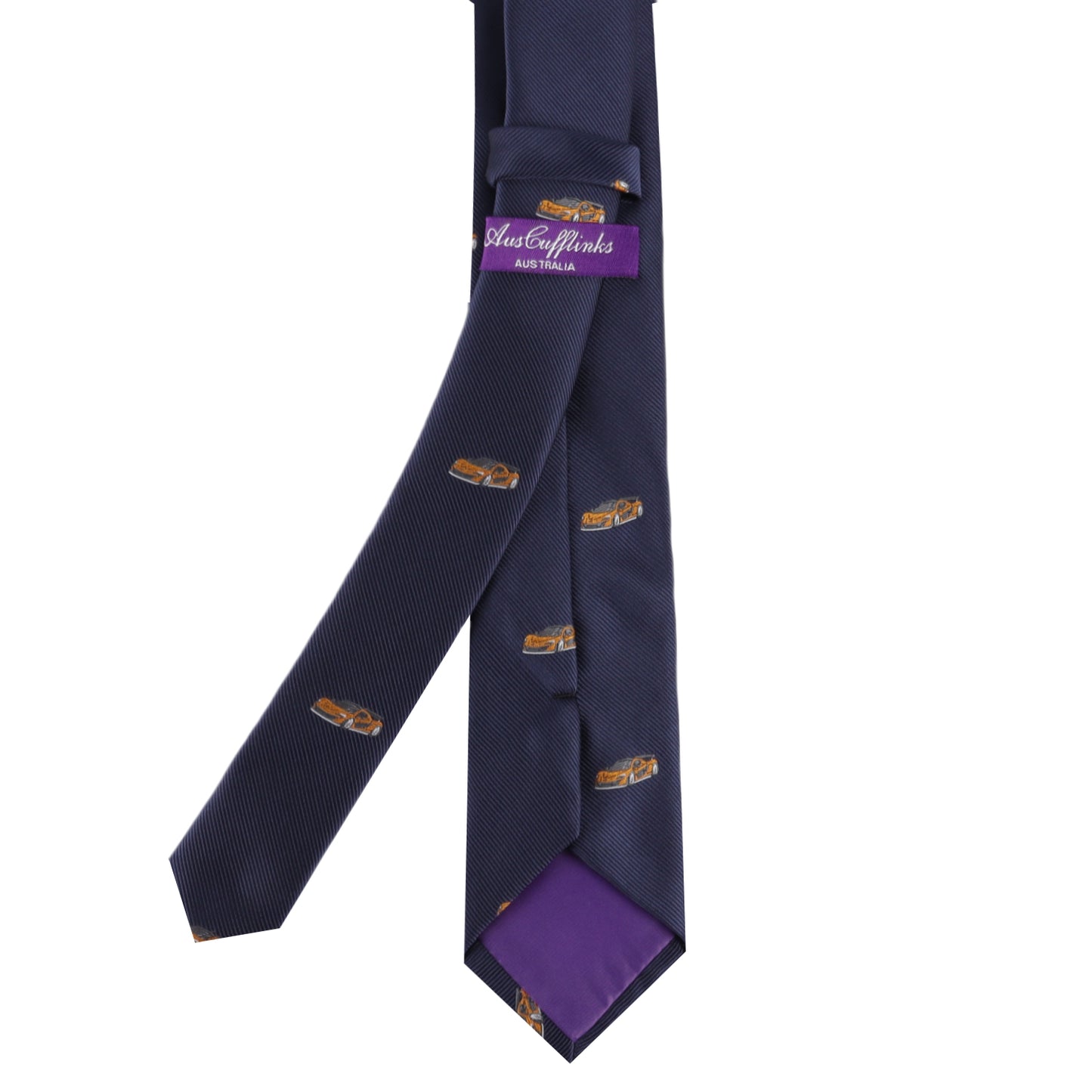 Orange race car print skinny tie – fun accessory for motorsport enthusiasts and drivers