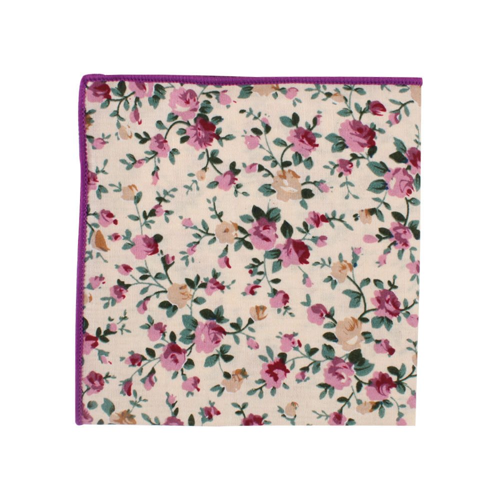Pastel Pink Rose Floral Cotton Bow Tie & Pocket Square Set