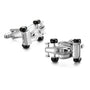 Two Horse Racing Cufflinks, silver with black wheels, showcasing refined elegance against a plain background from various angles.