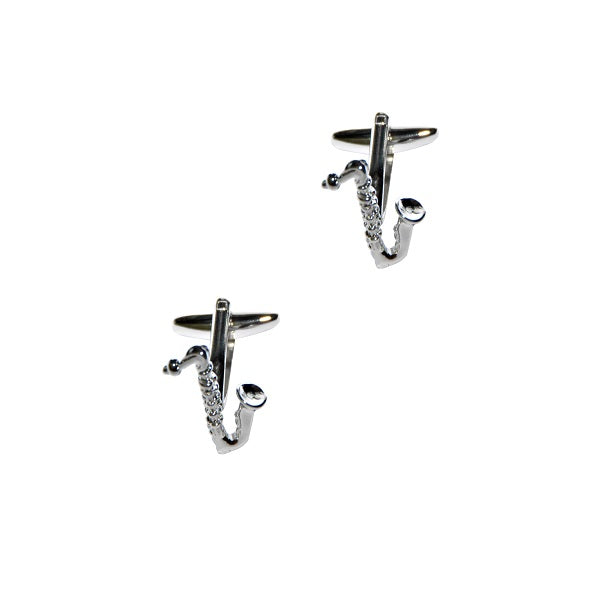 The Saxophone Cufflinks boast intricate, jazzy detailing that exudes elegance against a plain white background.