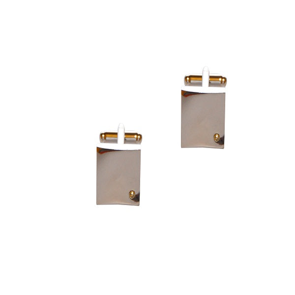 The Silver Stone Cufflinks are rectangular with gold accents and feature a single round gold detail in one corner, adding elegance to any formal outfit against a plain white background.