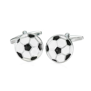 Soccer Cufflinks: Round cufflinks styled as classic black and white soccer balls in silver-tone metal—these elegant accessories blend sporty flair with timeless appeal.