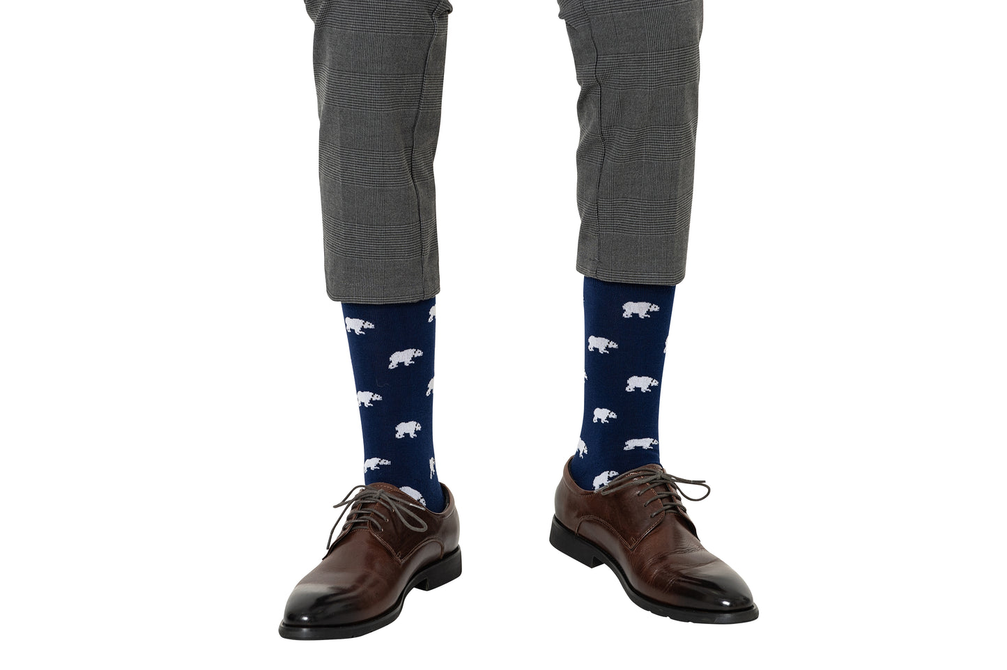 Stylish socks for men featuring adorable polar bear design in navy base