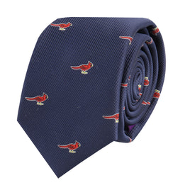 St. Louis Cardinal Bird Skinny Tie in navy, exuding vivid elegance.