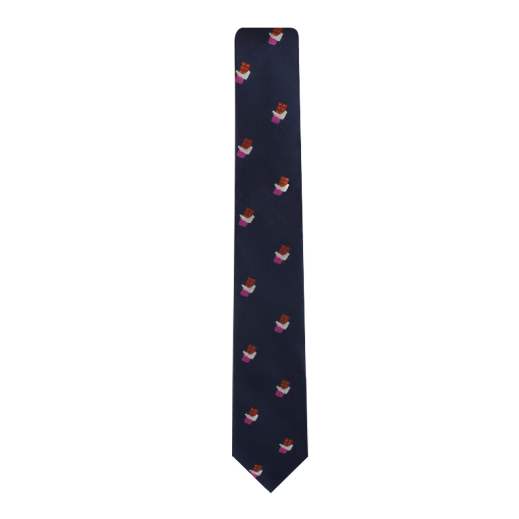 A luxurious Chocolate Skinny Tie with a timeless pink flower accent.