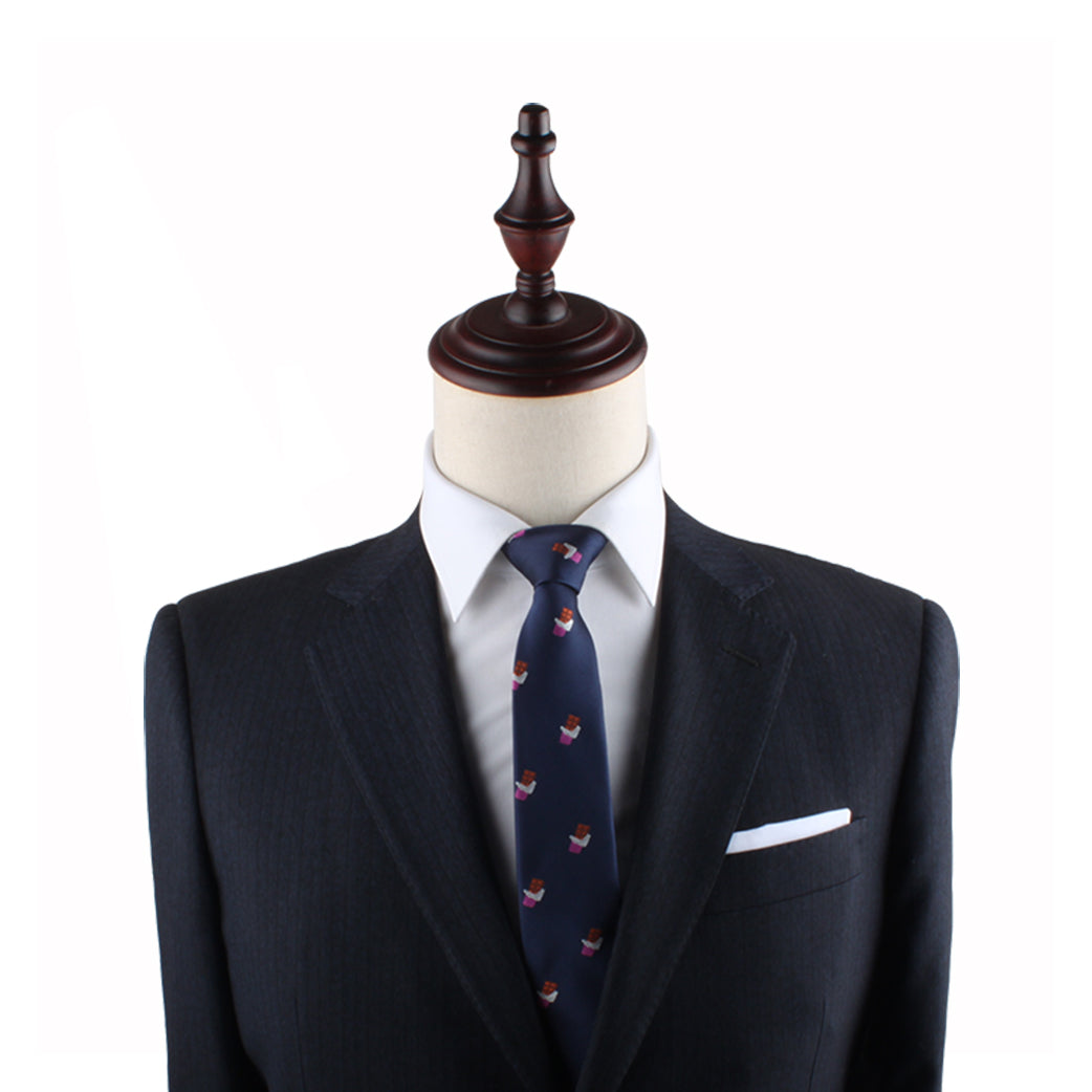 A Chocolate Skinny Tie displaying timeless elegance on a mannequin dummy.