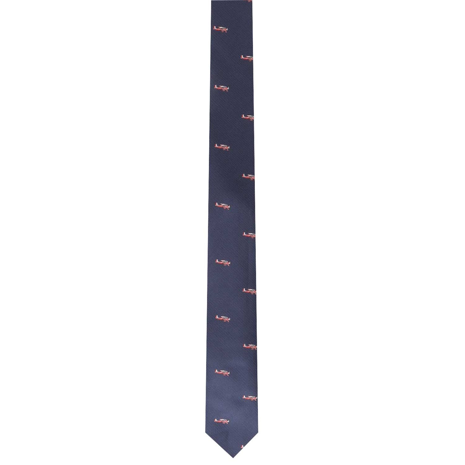 A timeless Classic Aircraft Skinny Tie with a red logo on it.