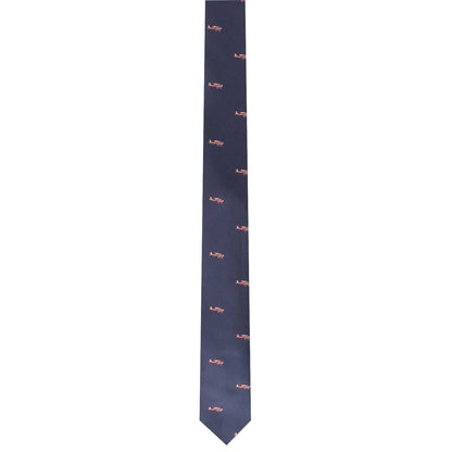 A timeless Classic Aircraft Skinny Tie with a red logo on it.