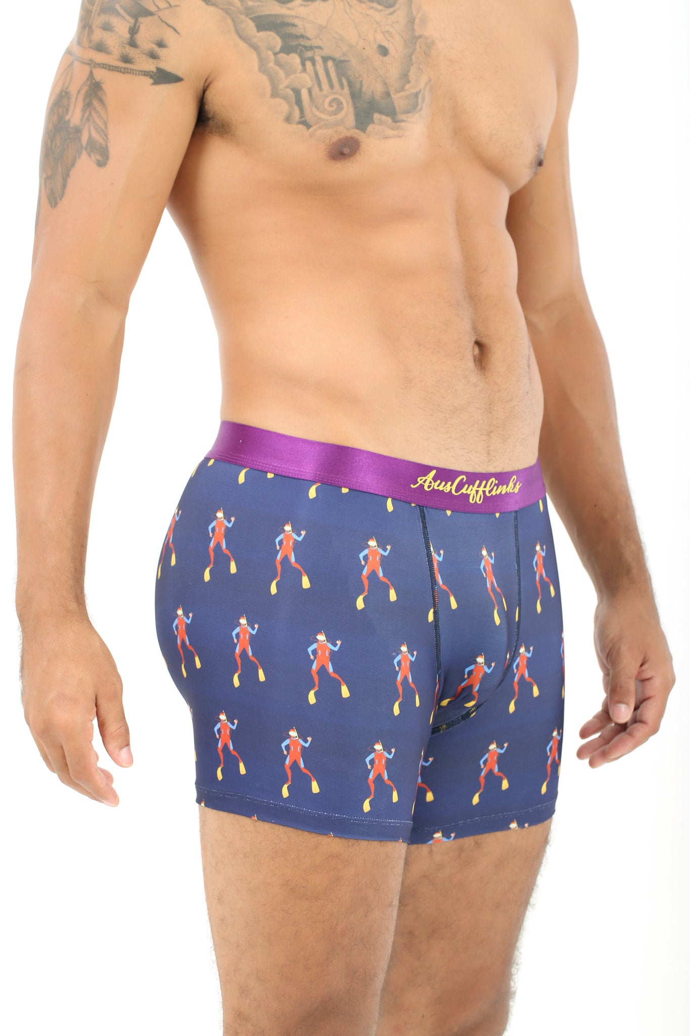 A man wearing Scuba Diver Underwear that provide both comfort and style.