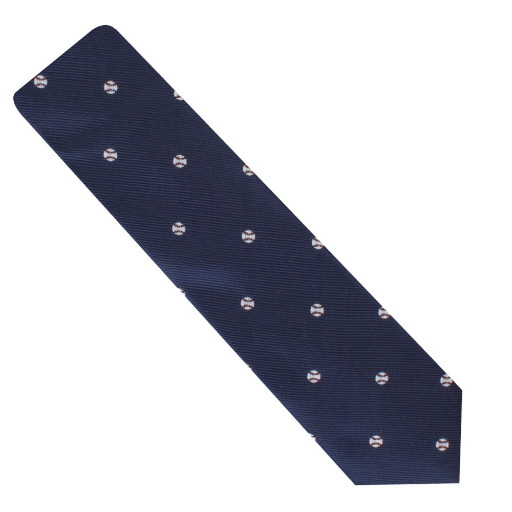 A blue tie with Baseball Skinny Tie motifs on it.