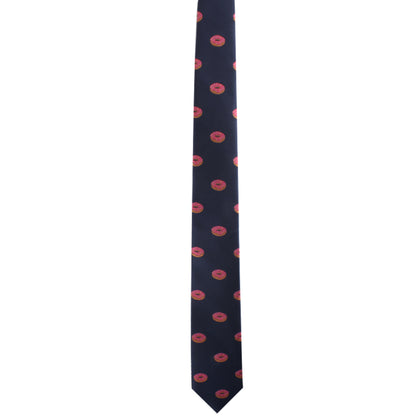 Navy Donut Skinny Tie with a delectable pink donut pattern.