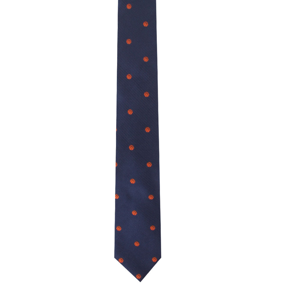 A Basketball Skinny Tie with orange dots on it, featuring a basketball-inspired design.