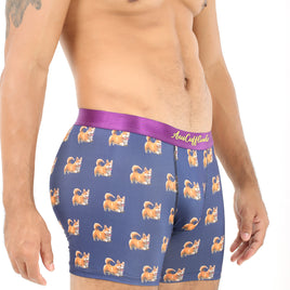 A man wearing Corgi Dog Underwear with foxes on them.