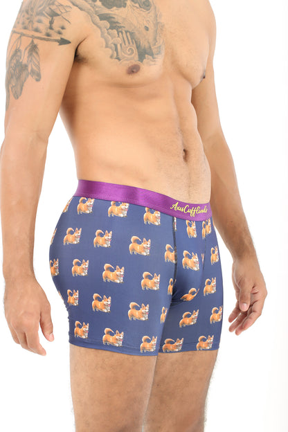 A man wearing Corgi Dog Underwear with foxes on them.