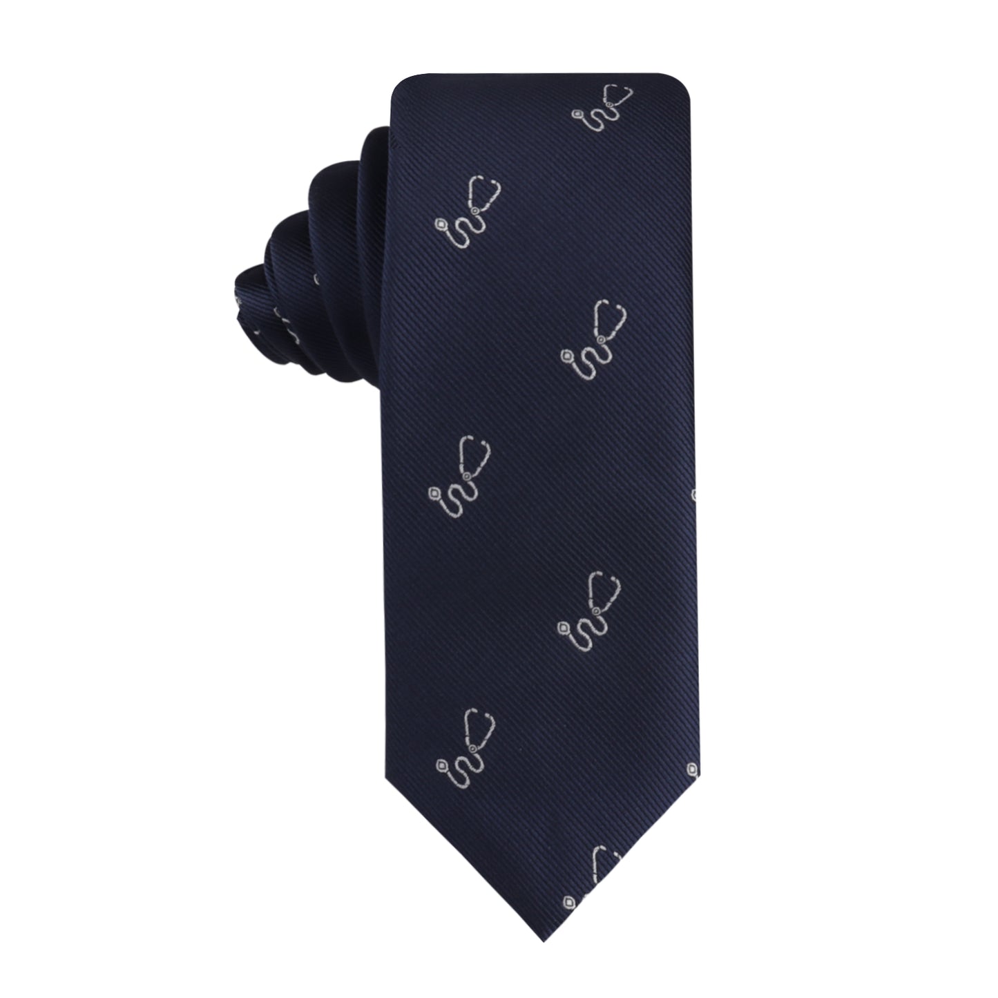An extraordinary navy Stethoscope Skinny Tie, perfect for those who heal.