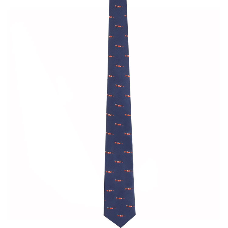A Racing Car Skinny Tie with a sophisticated and harmonious orange and blue design.