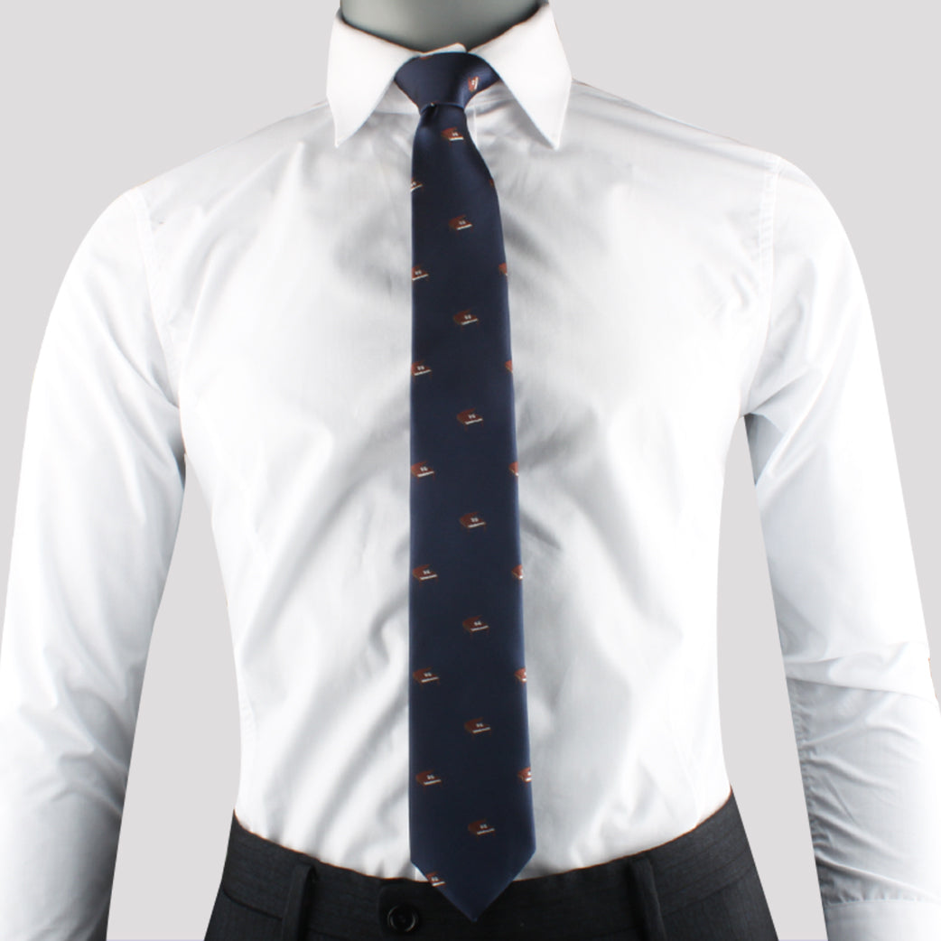 A mannequin showcasing melodic finesse in its fashion ensemble of a Piano Skinny Tie and white shirt.
