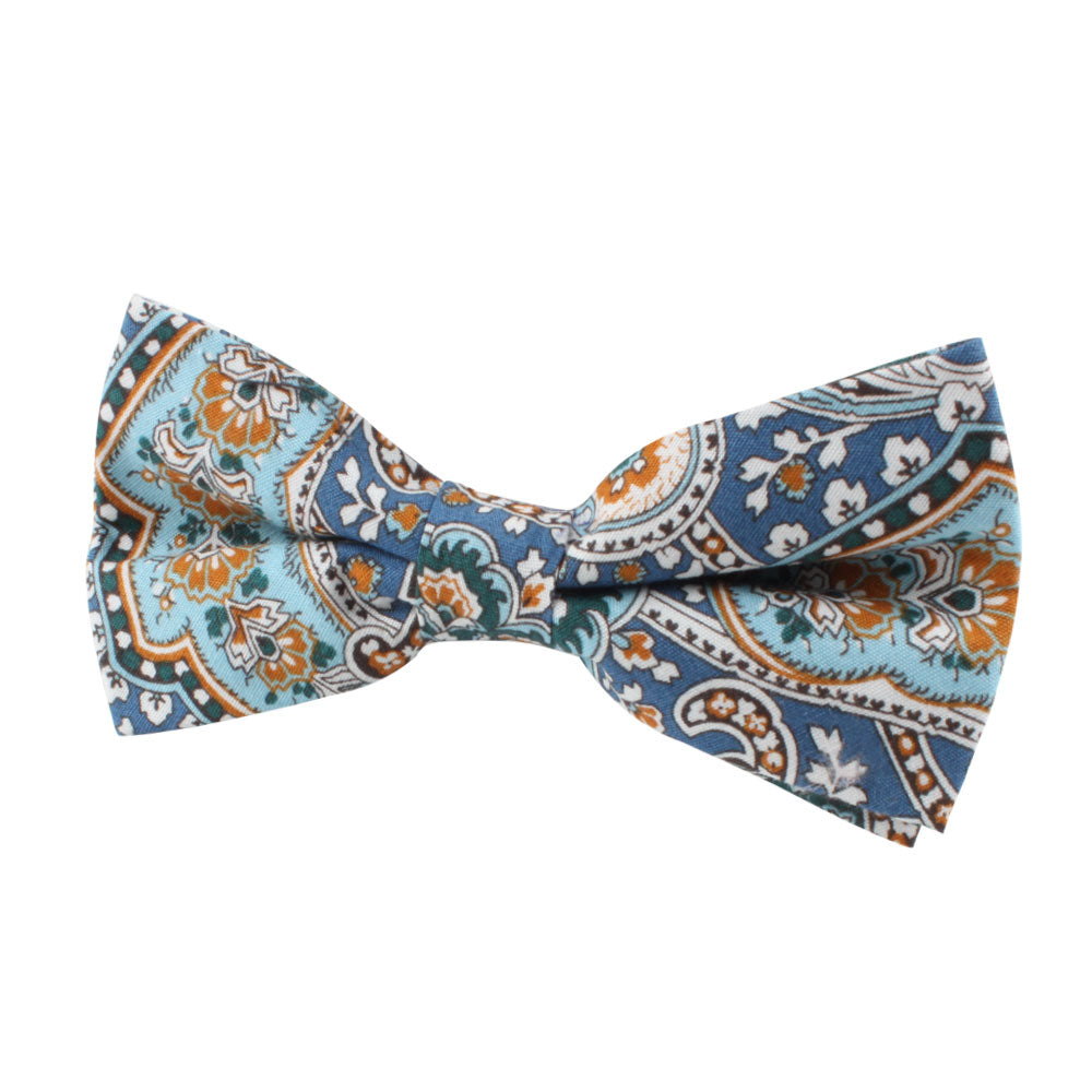Blue Paisley Bow Tie and Pocket Square Set