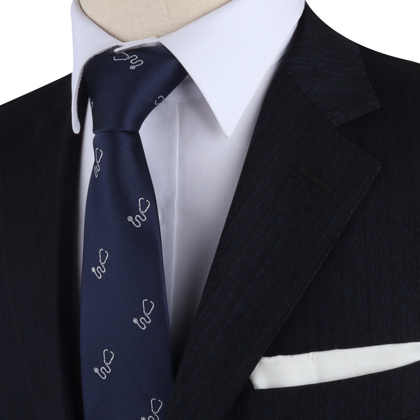 An extraordinary Stethoscope Skinny Tie wearing a suit and tie.