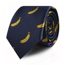 Modern Banana Skinny Tie on a navy blue tie.