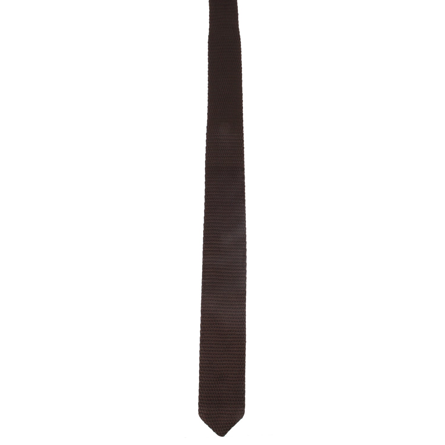 A Brown Knitted Skinny Tie on a white background.